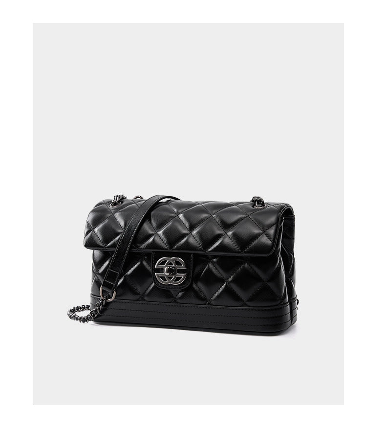 Borsa piccola quadrata in vera pelle nera