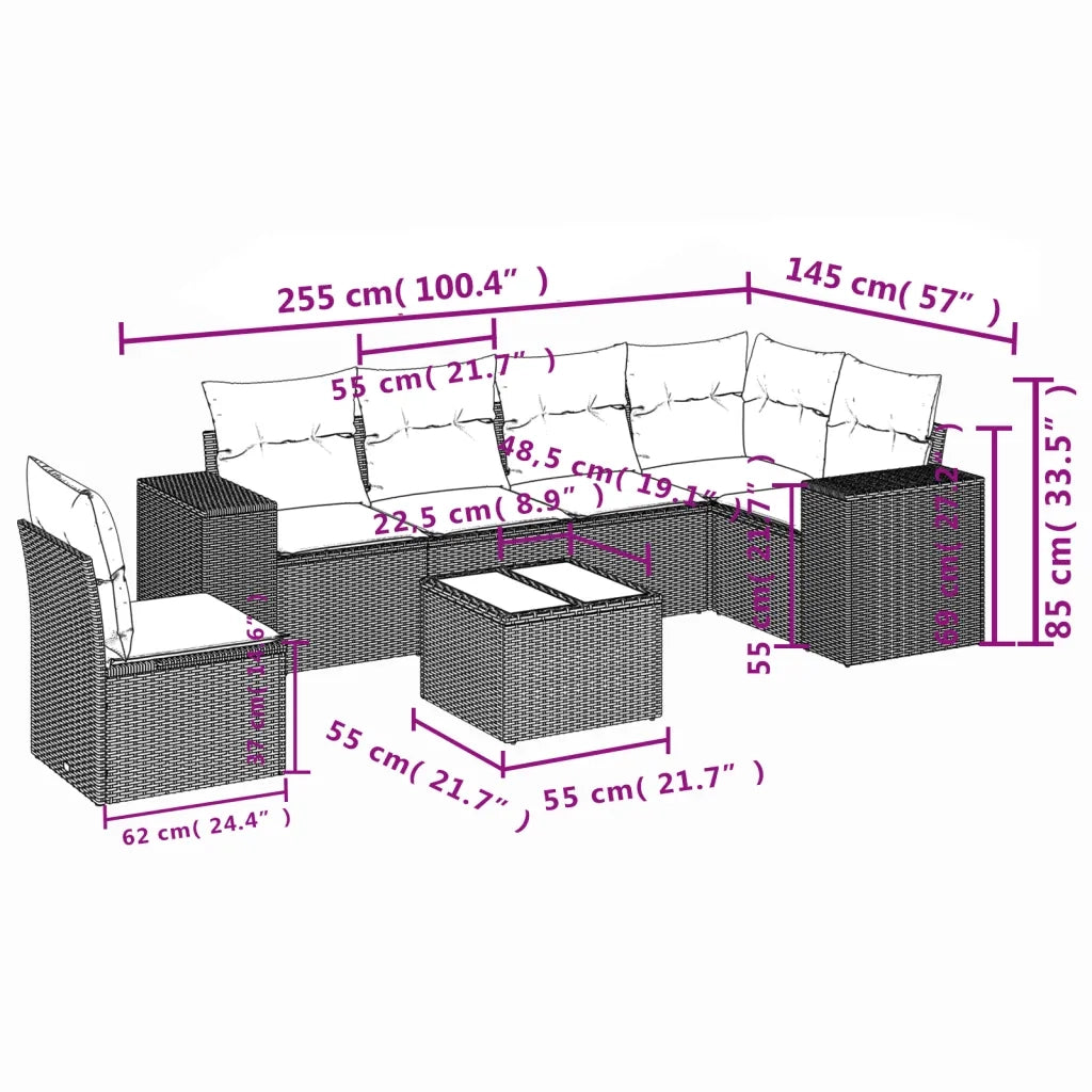Set Divani da Giardino 7 pz con Cuscini Grigio in Polyrattan