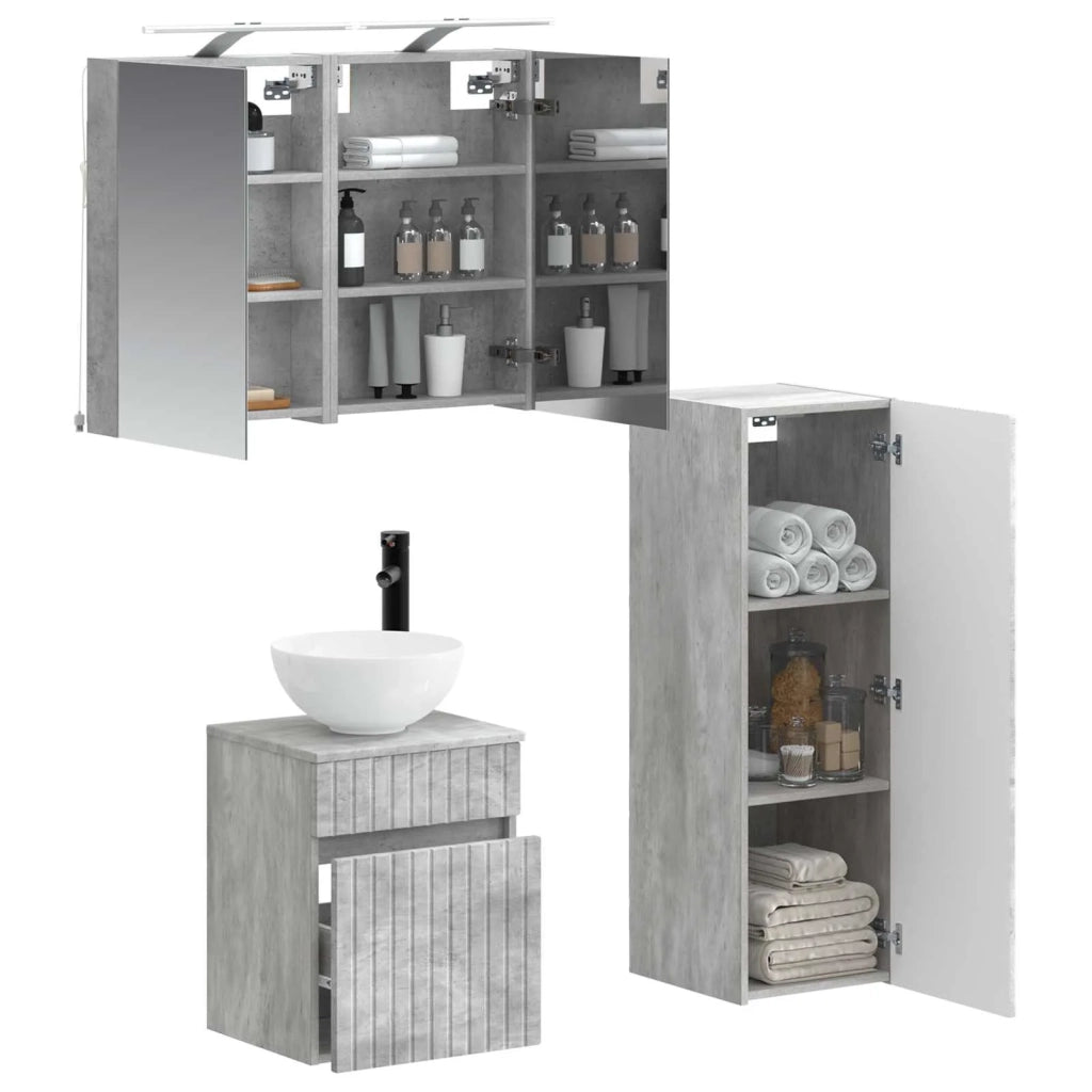 Set di mobili per il bagno 4 pz Grigio Cemento 3407458