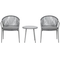 Set da Giardino con 2 Poltrone e Tavolino da Caffè in Rattan PE con Cuscini, Grigio