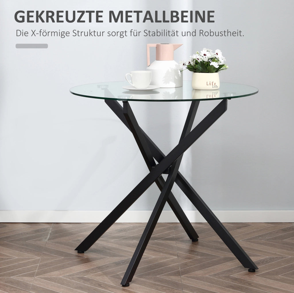 Tavolino rotondo in vetro temperato nero 80x80x75 cm con struttura in metallo