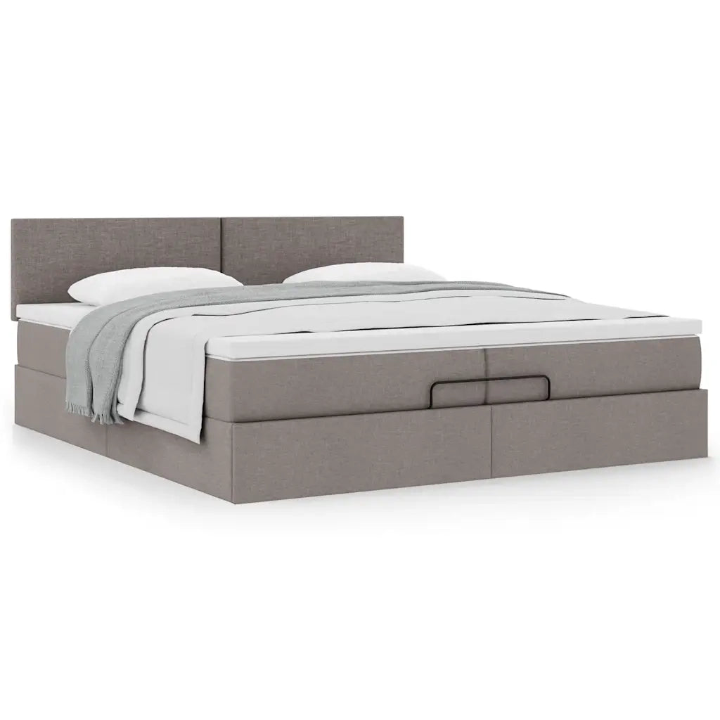 Struttura Letto Pouf con Materasso Tortora 200x200 cm Tessuto 3311405