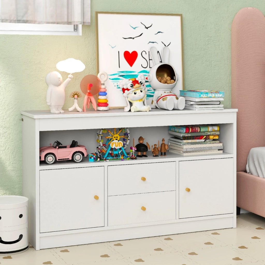 Organizzatore per giocattoli per bambini con scomparto aperto 2 cassetti e 2 ante-Scaffale per libri in legno Bianco