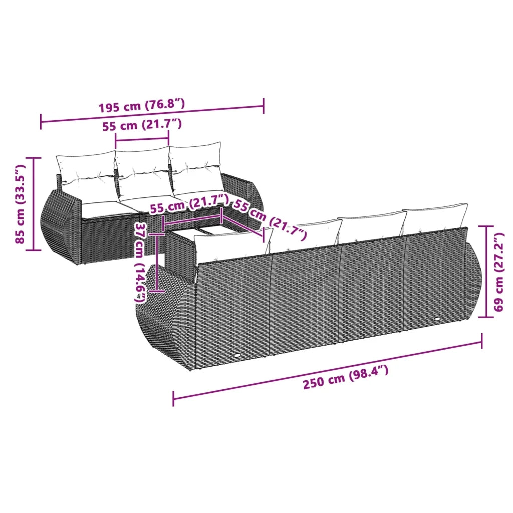 Set Divano da Giardino 8pz con Cuscini Grigio Chiaro Polyrattan 3253469