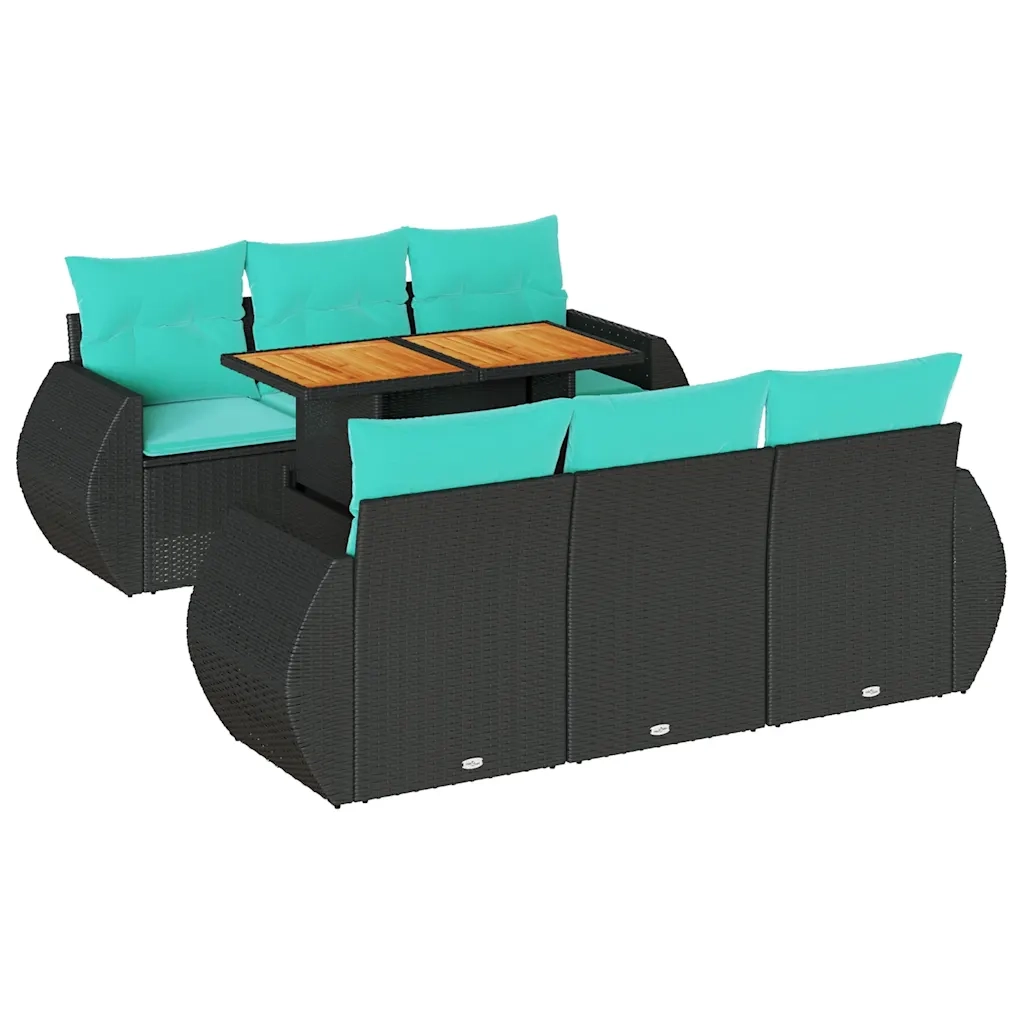 Set Divani da Giardino con Cuscini 7pz Nero Polyrattan