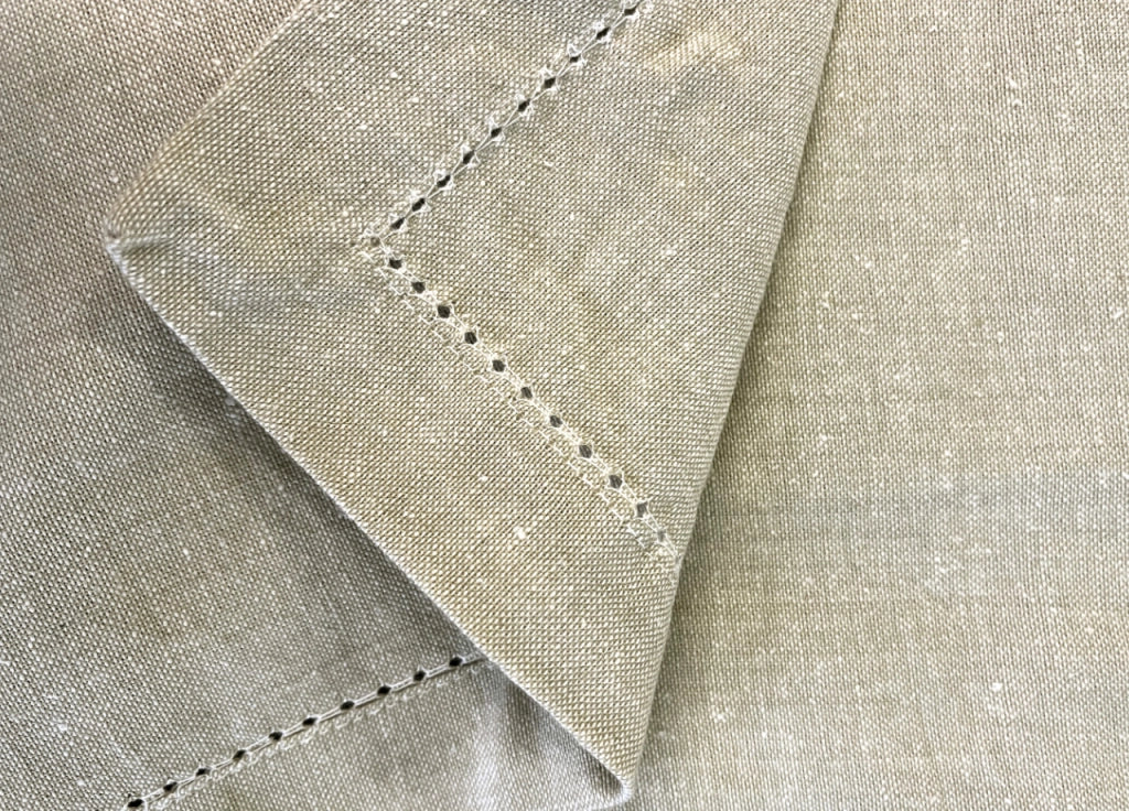Tovaglia Cucina Soggiorno In Cotone Con Orlo A Giorno In Tinta Unita Ajour - 140x300cm - Beige Melange