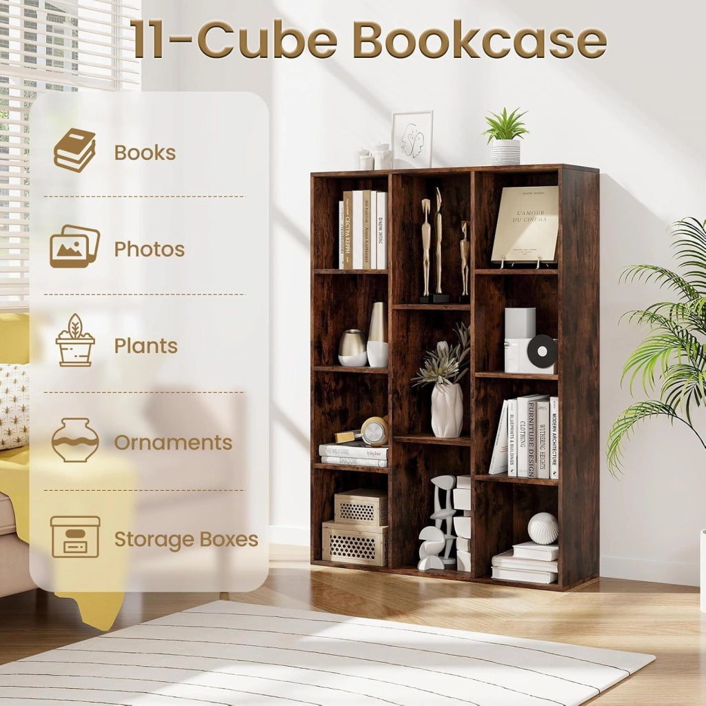 Libreria Aperta con 11 Scomparti, Libreria a Cubi, Arredamento Casa, Scaffale da Ufficio, 74 x 24 x 106 cm (Marrone)
