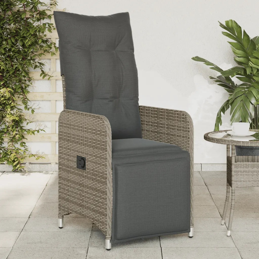 Sedia Reclinabile da Giardino | Sedie da Esterno con Cuscini Grigia in Polyrattan