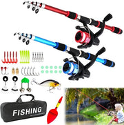Impianto da pesca portatile per bambini - Asta telescopica 180 cm - Attrezzatura da pesca portatile - Molino a spinne con filo da pesca - Borsa - Design colorato - Attrezzatura da pesca per bambini