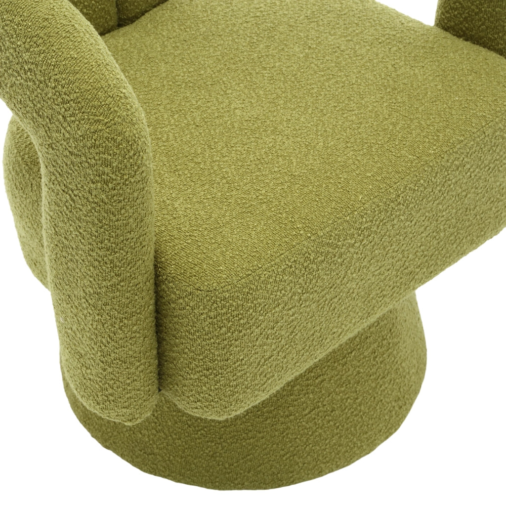 Poltrona Girevole 360° con Seduta Ampia e Cuscino Spesso; Braccioli Arrotondati; in Bouclé Verde Oliva