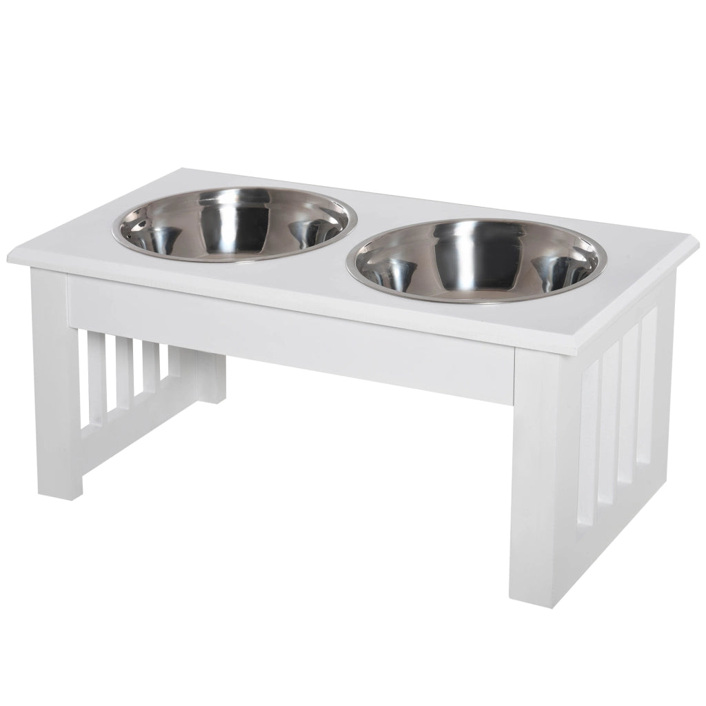 Ciotola Rialzata per Cani ¨C Xylo ¨C 2 Ciotole in Acciaio Inox, 44x24x15 cm, Bianco