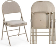 Set di 4 sedie pieghevoli in tessuto, sedie pieghevoli con sedile e schienale imbottito, sedie da pranzo con poggiapiedi telaio in metallo, 50 x 47 x 88,5 cm (Beige)