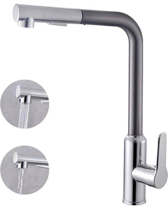 Kraan da cucina, con erogatore estendibile, erogatore estendibile da cucina, miscelatore con vaschetta per l'acqua, rotazione 360° 2 funzioni di erogazione, in acciaio inossidabile