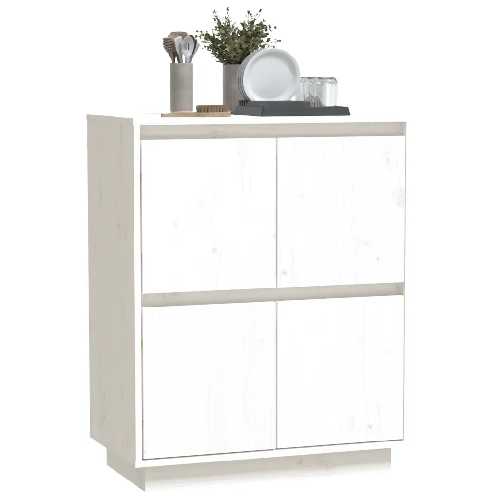 Credenza Bianca 60x34x75 cm in Legno Massello di Pino 813376