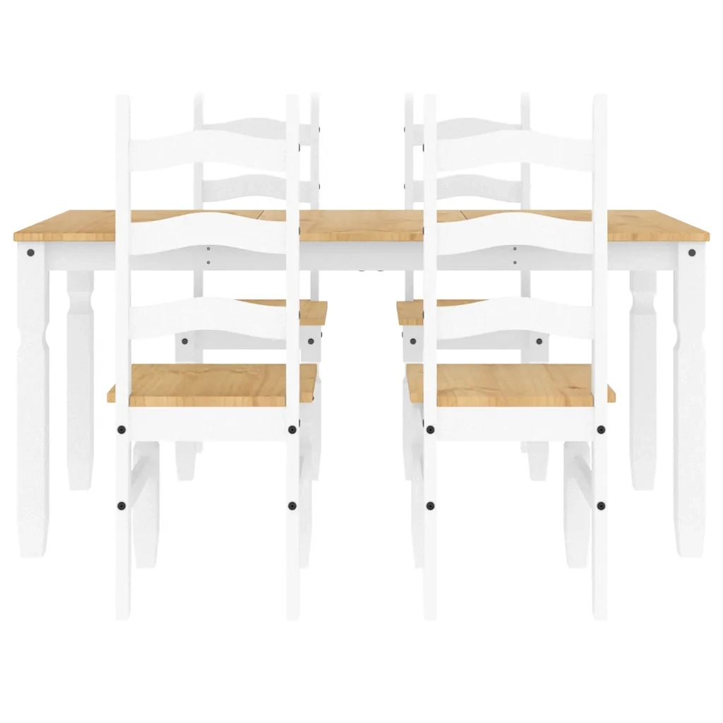 Set da Pranzo 5 pz PANAMA Bianco in Legno Massello di Pino 3345205
