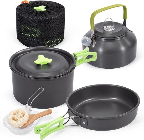 Set di pentola da campeggio in alluminio portatile e pieghevole - Completo per camping e pesca