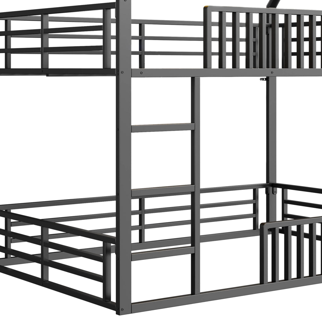 Letto a castello a casetta 140x200 in metallo nero con LED