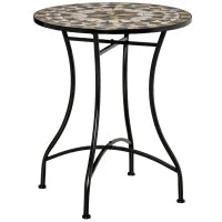 Tavolo da Giardino Rotondo in Metallo e Mosaico per Esterno e Interno, Ф60x71cm, Nero