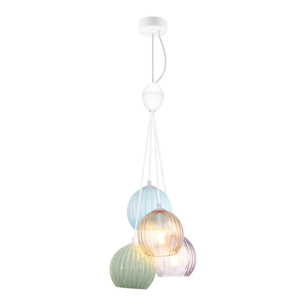 Lampada a sospensione Art Déco bianca vetro 4xE14 Italux