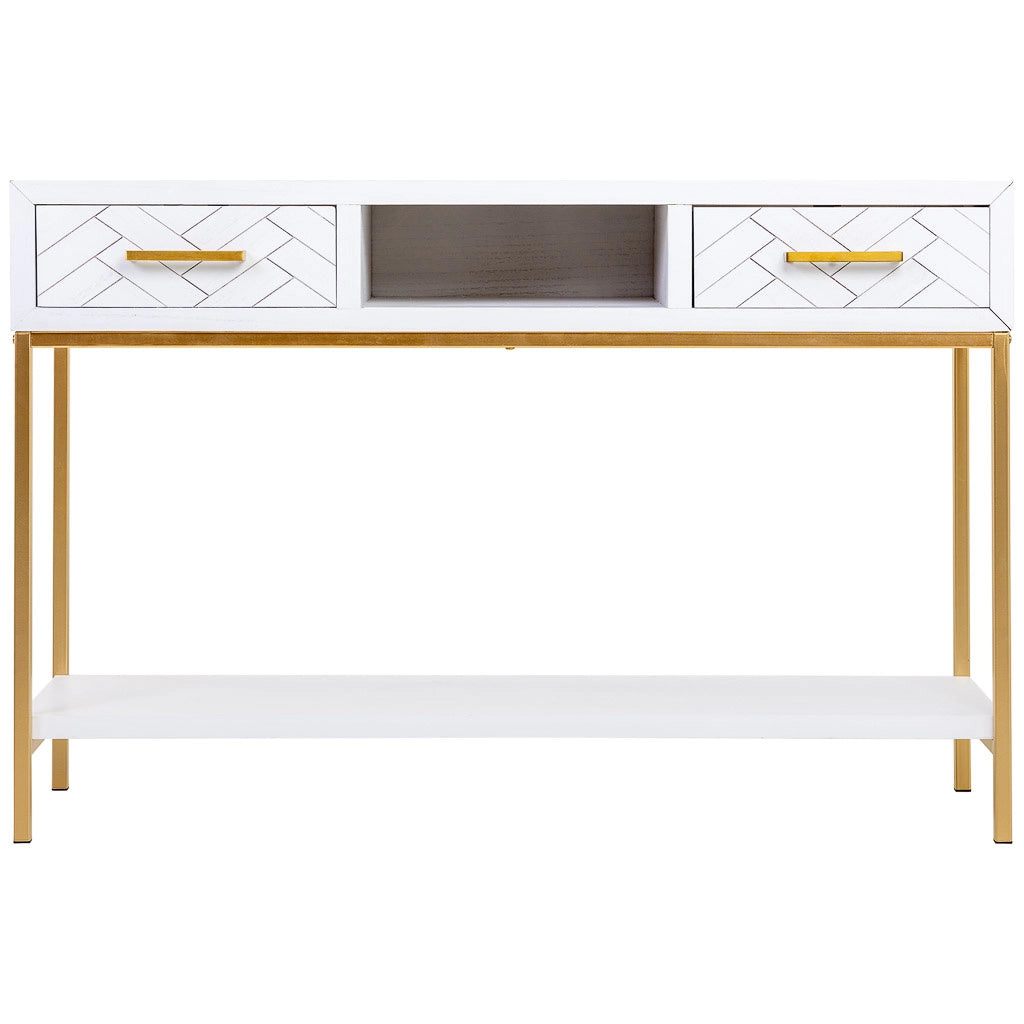 Mobile ingresso con due cassetti, legno e metallo, 120x40x69h cm