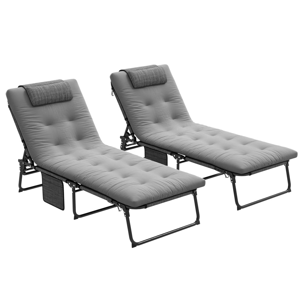 Lettini da sole pieghevoli 2 pezzi con schienale regolabile e cuscino ¨C zephmum ¨C grigio