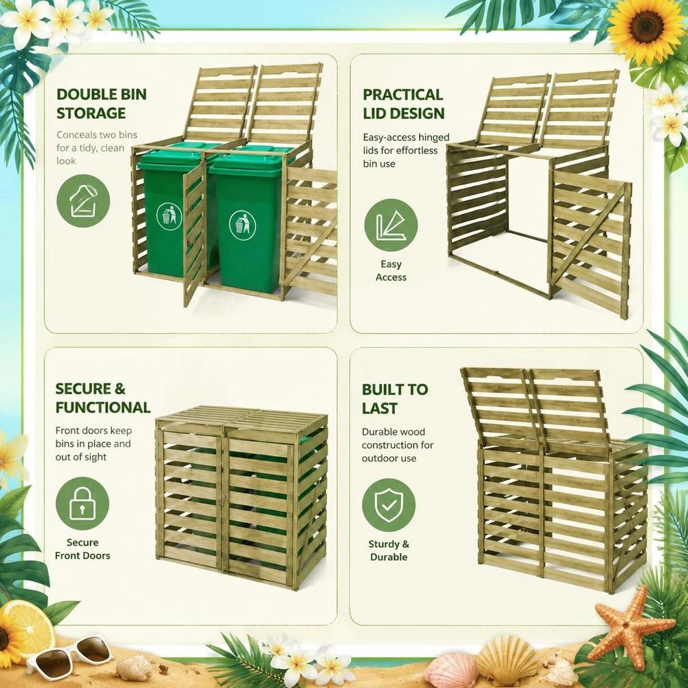 Bin Storage Box For 2 Bins, 240 L Each, Made Of Impregnated Wood