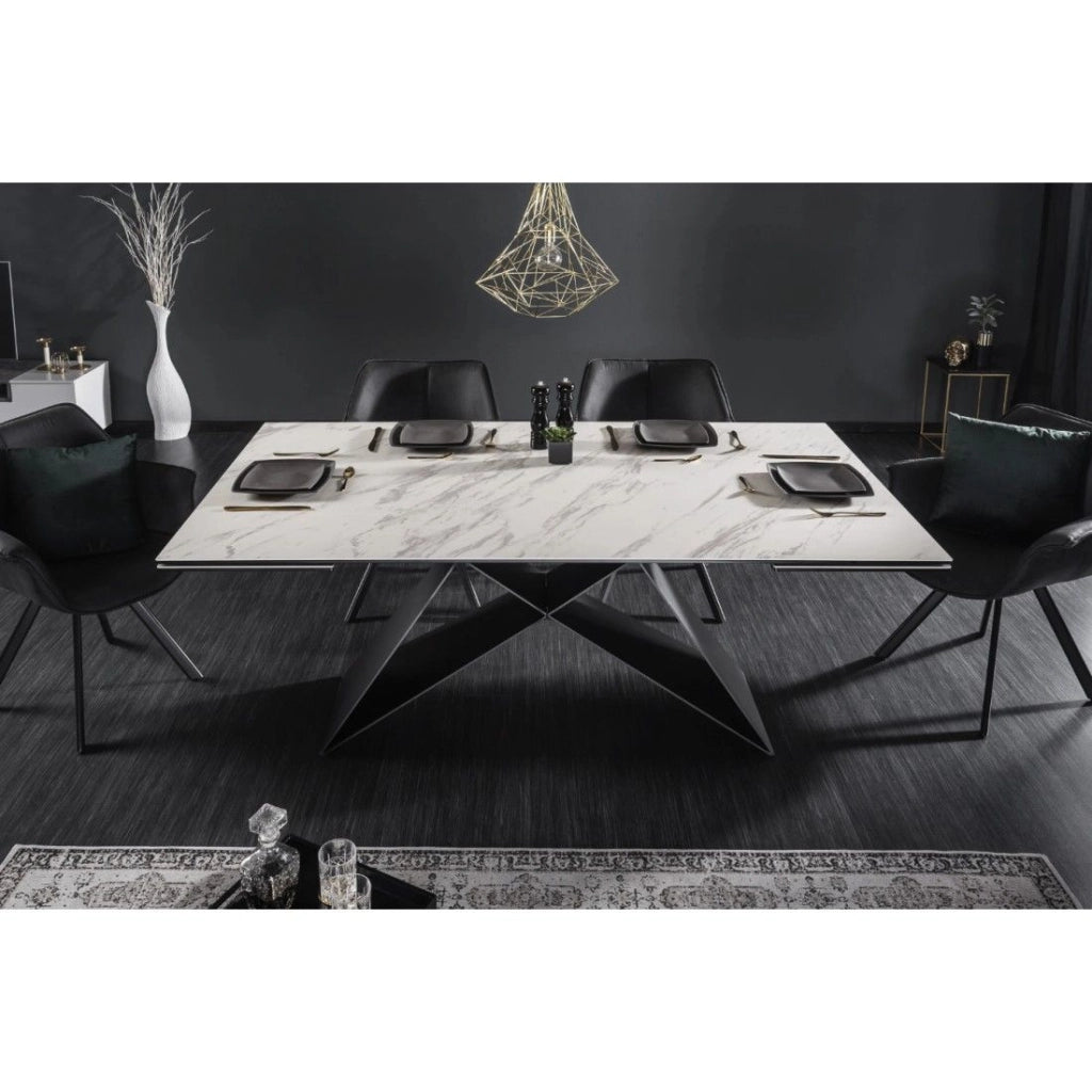 Tavolo da pranzo ATARA 180–260 cm – Piano in ceramica effetto marmo bianco e metallo nero