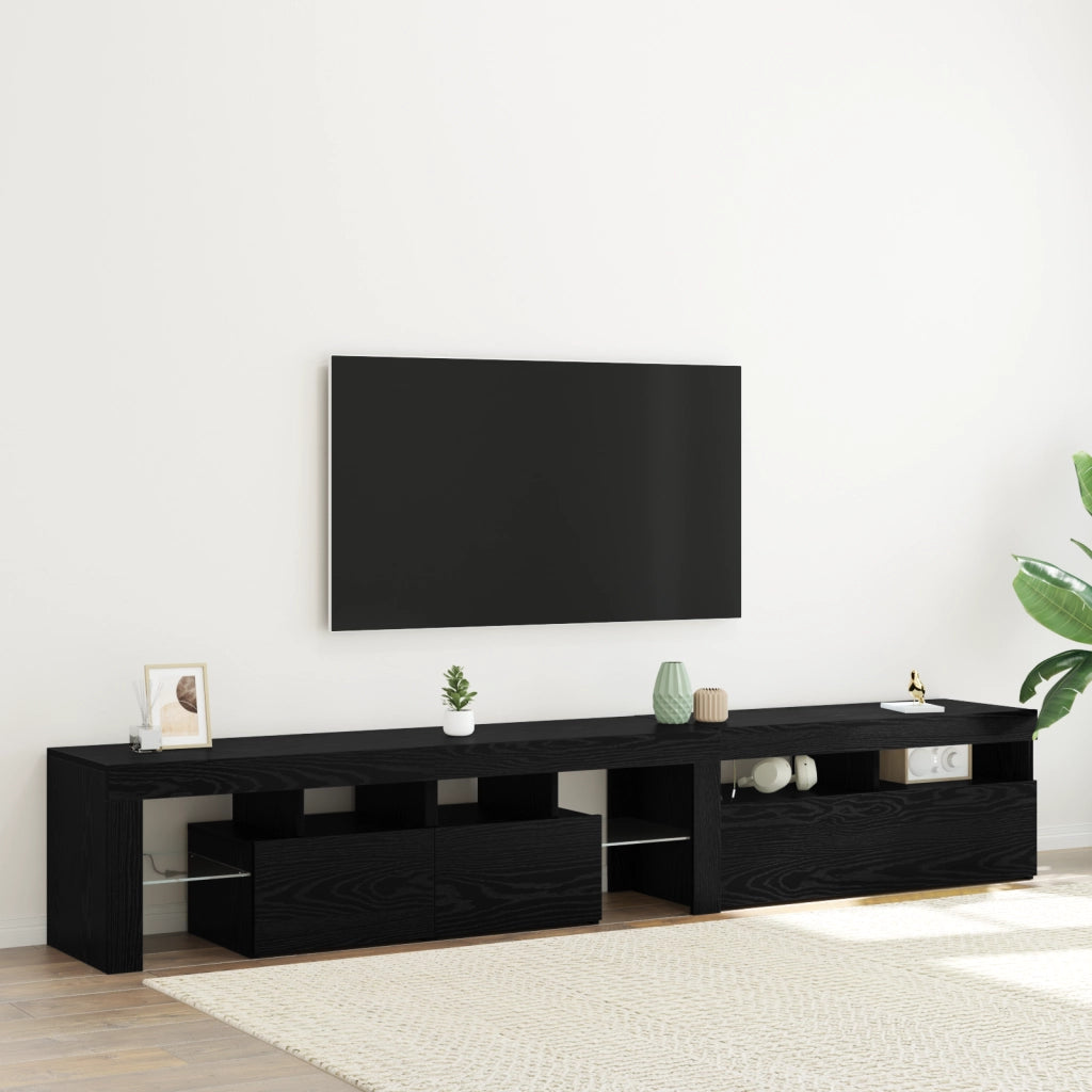 Mobili TV  2 pz con luci LED Rovere Nero Legno ingegnerizzato