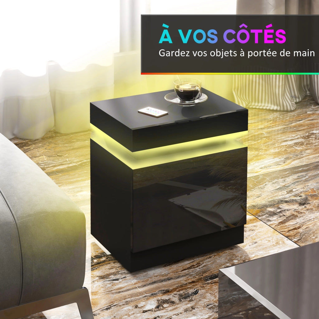 Comodino con luce LED RGB e 2 cassetti ¨C Minimal ¨C nero