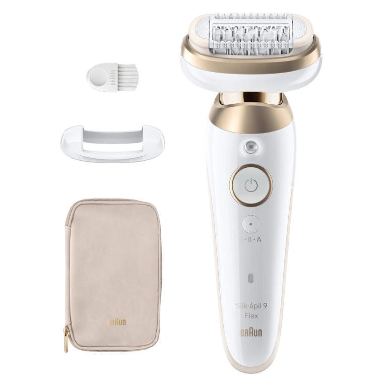 Braun Silk‑épil 9 Flex 3D 9‑011 - Epilatore a pinzette ricaricabile, 2 velocita', testine incluse: epilazione + massaggio + cappuccio per zone sensibili, utilizzo Wet and Dry, autonomia 50 min, colore Bianco-oro
