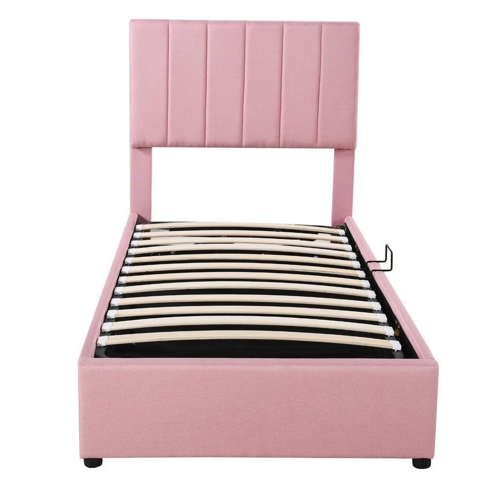 Letto imbottito contenitore idraulico ¨C Minimal ¨C Rosa tessuto 90x200 cm