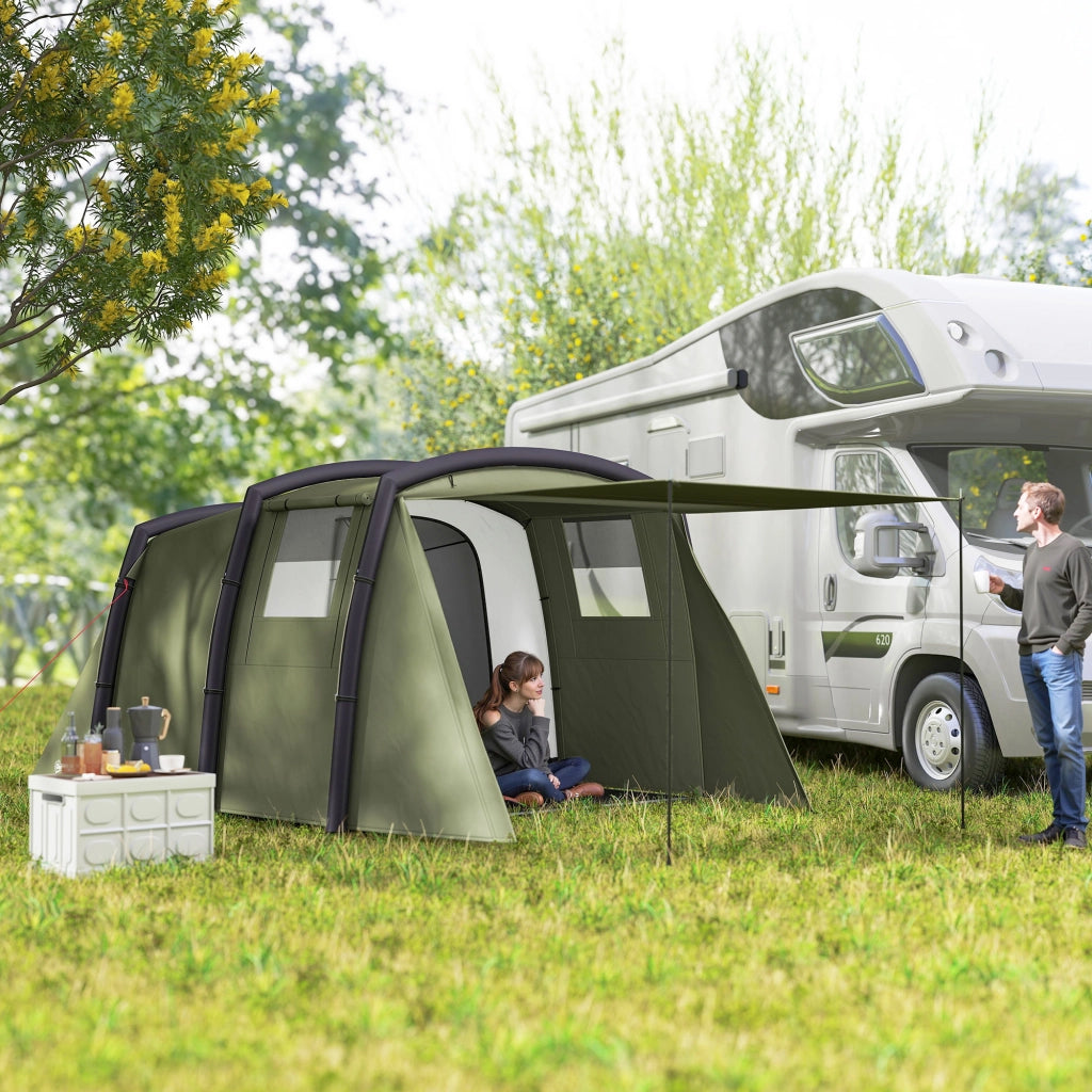 Tenda da campeggio tunnel gonfiabile per 3-6 persone ¨C zephmum ¨C verde oliva con vestibolo e finestre a rete
