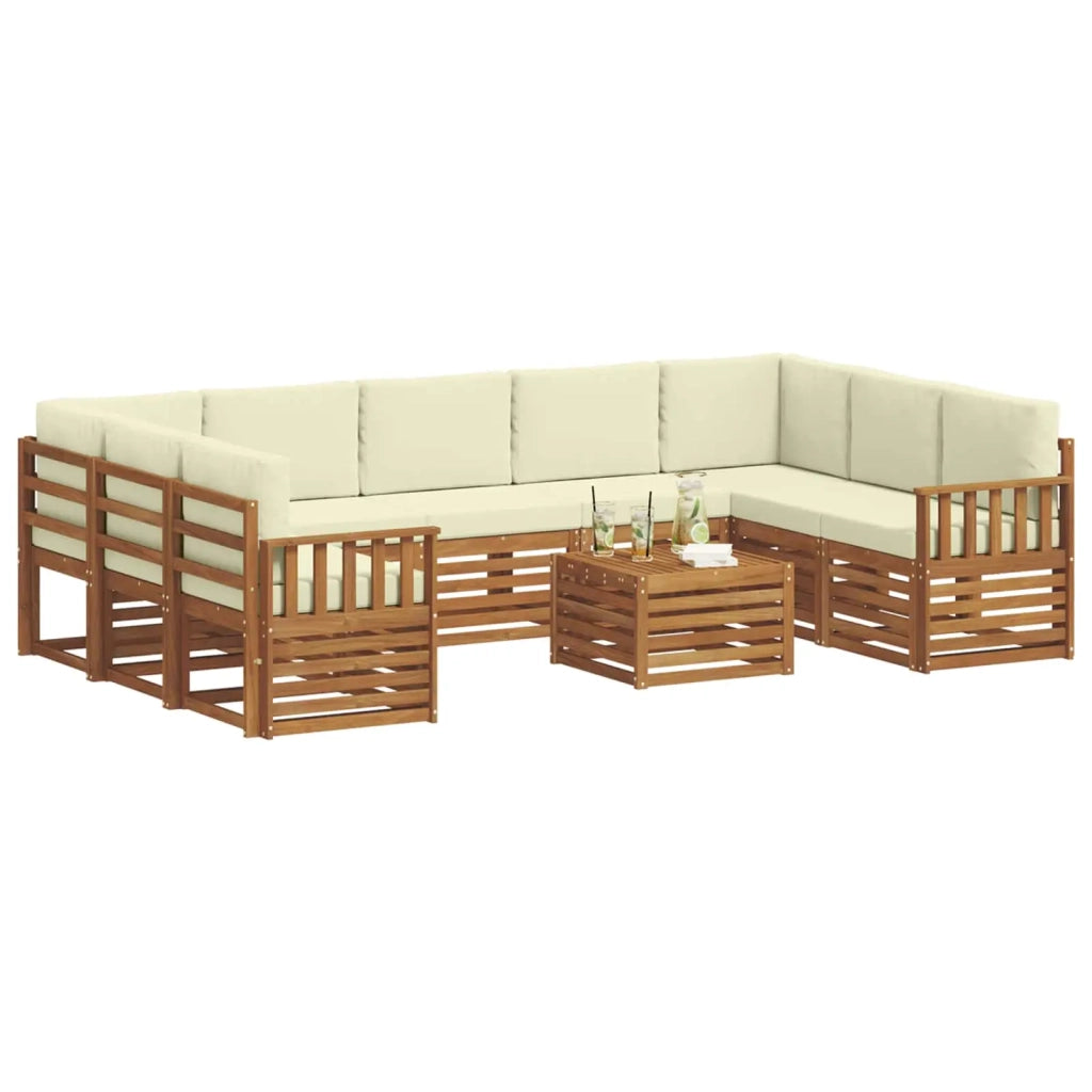 Set divani 10 pcs Naturale e Crema Legno di Acacia Massello