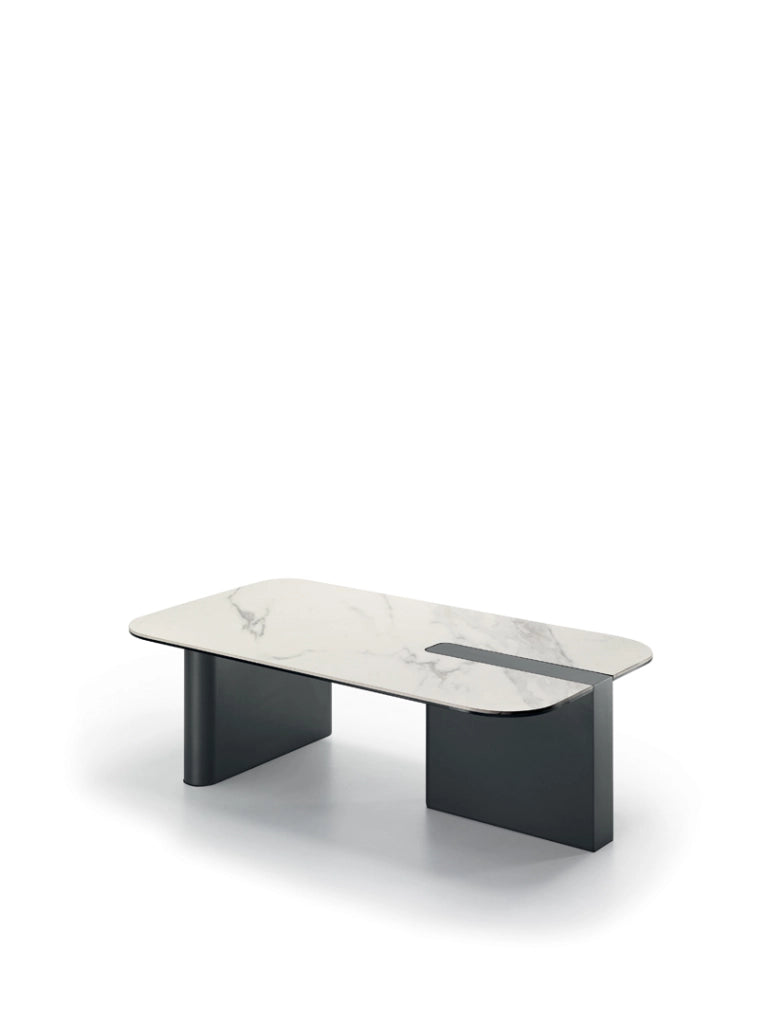 Tavolino da caffè Slide 105x60 cm con top in ceramica marmo bianco e struttura in metallo verniciato antracite - Stones
