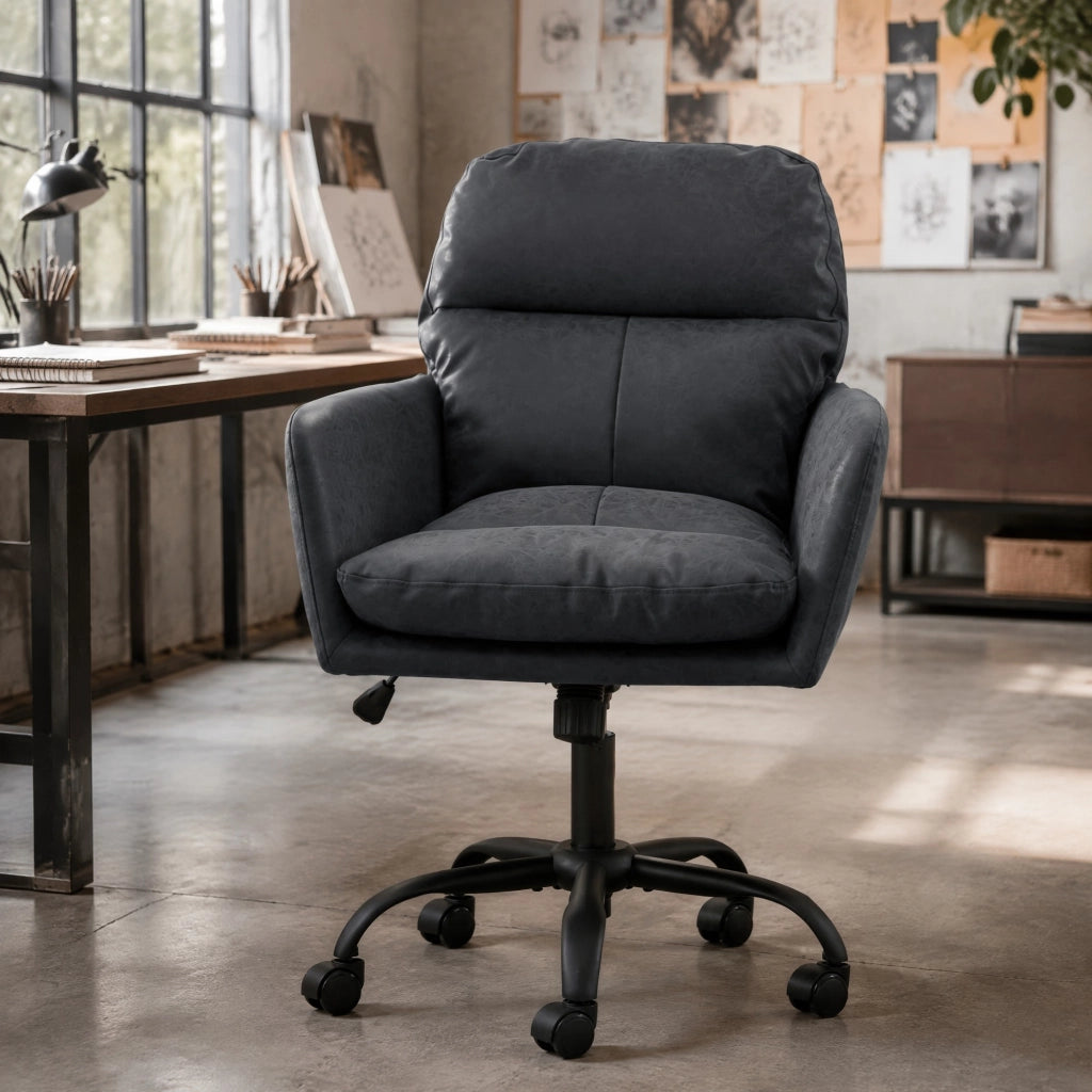 SEDIA Ufficio in PU Nero, con struttura in metallo e imbottitura ergonomica