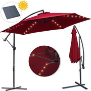 Parasolo a vento - Parasol per spiaggia - Parasol per balcone - Parasol LED a energia solare - Impermeabile - Ø 300cm - 3m - Parasol da giardino - Energia solare - Rosso - Rotante e inclinabile - 360° rotativo - Parasolo a vento duraturo - Con piede