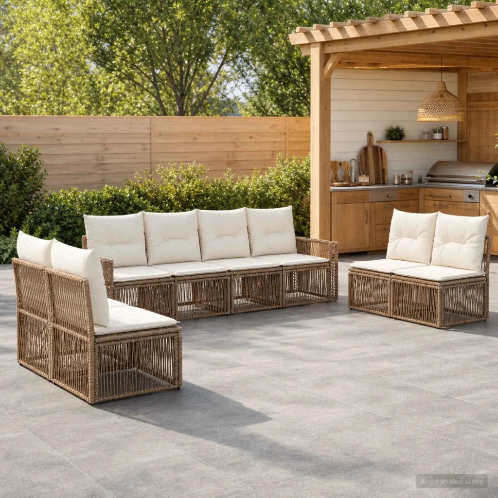 Set Divano da Giardino 8 pz Beige e Bianco Crema polyrattan 3435099