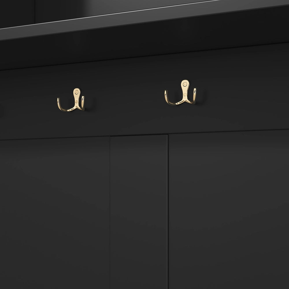 Porte-manteau con banco scarpe - Xylo - 120??40??191 - Nero - 6 ganci tripli ingresso corridoio