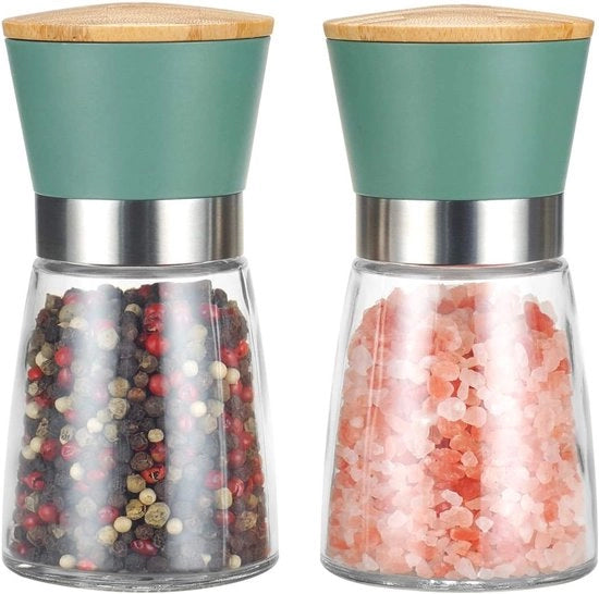 Set di Grinders per Sale e Pepe - Corpo Ceramico - 2 Pezzi - Verde - Bambù