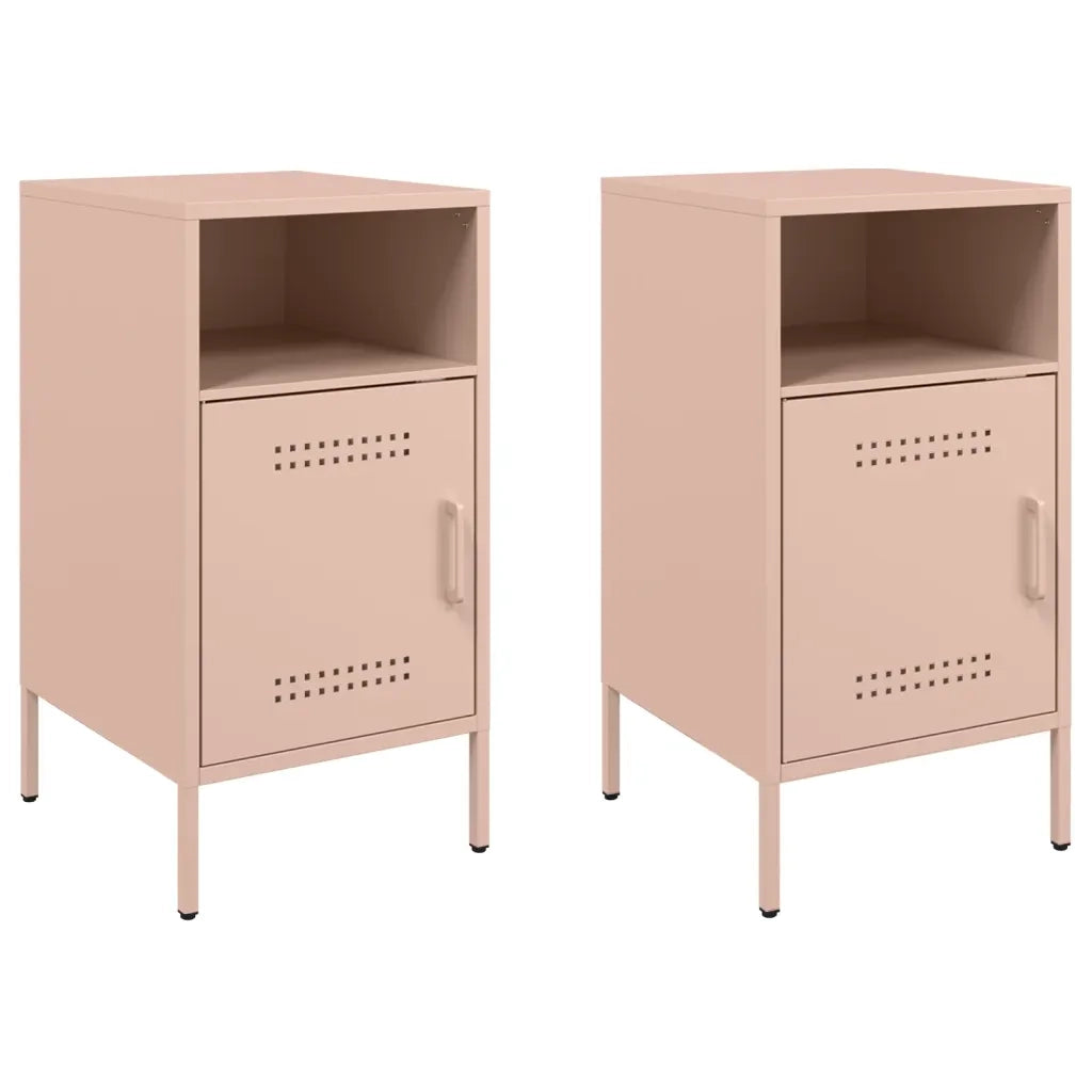 Set di 2 Comodini | Armadio da Notte | Mobiletto da notte Rosa 36x39x68 cm in Acciaio