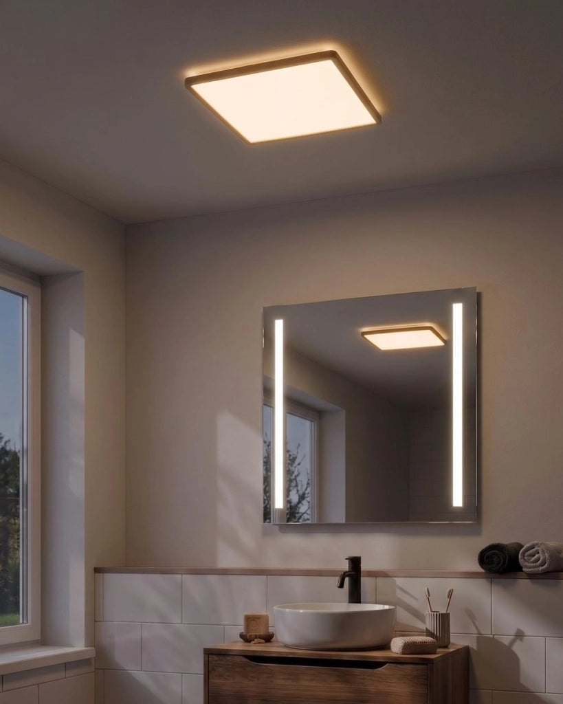 Plafoniera LED Marrone Chiaro in Materiale Sintetico Quadrata 42 cm Pannello Luminoso LED a Filo Soffitto con Telecomando