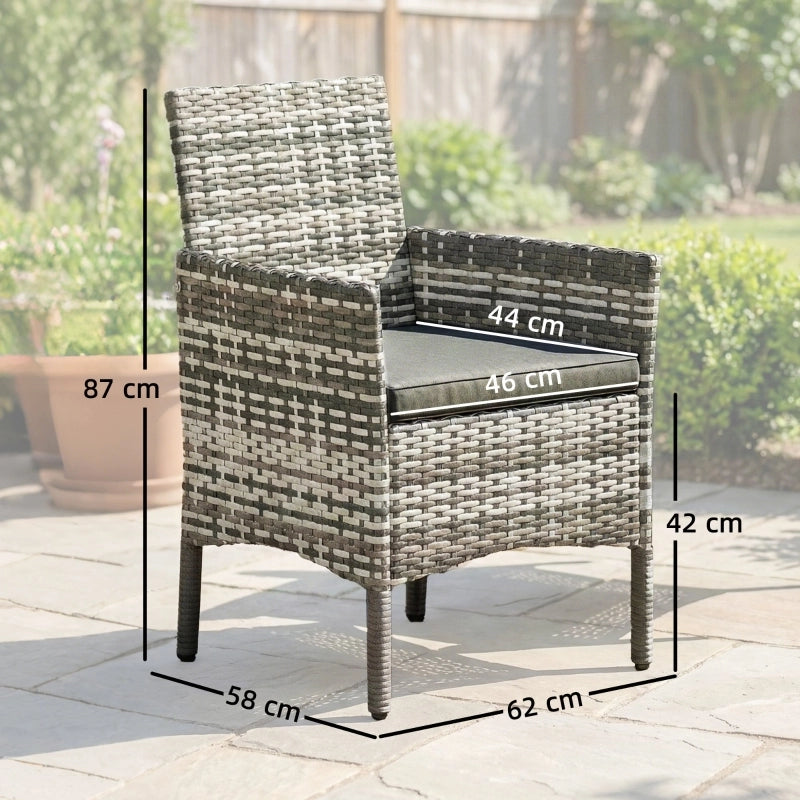 Set di 2 sedie da giardino in rattan PE grigio con cuscini, struttura in acciaio, 120 kg