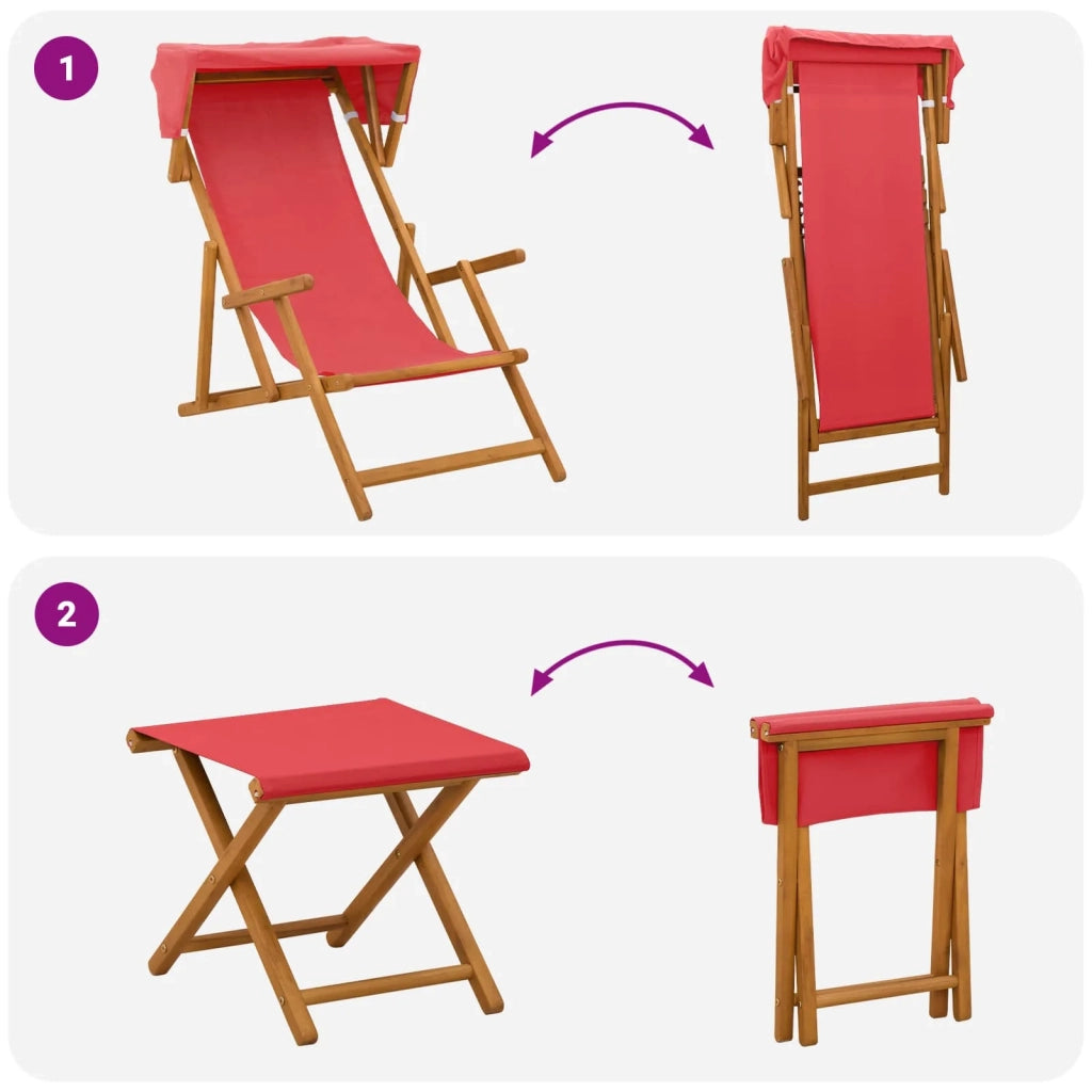 Lettino 4 pcs 3 Posizione Legno di Eucalipto Massello Rosso 3407796