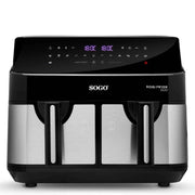 Friggitrice ad aria doppia 9L con 2 cestelli indipendenti, 12 programmi e temperatura 200°C 1750W per cucinare 2 piatti - Sogo