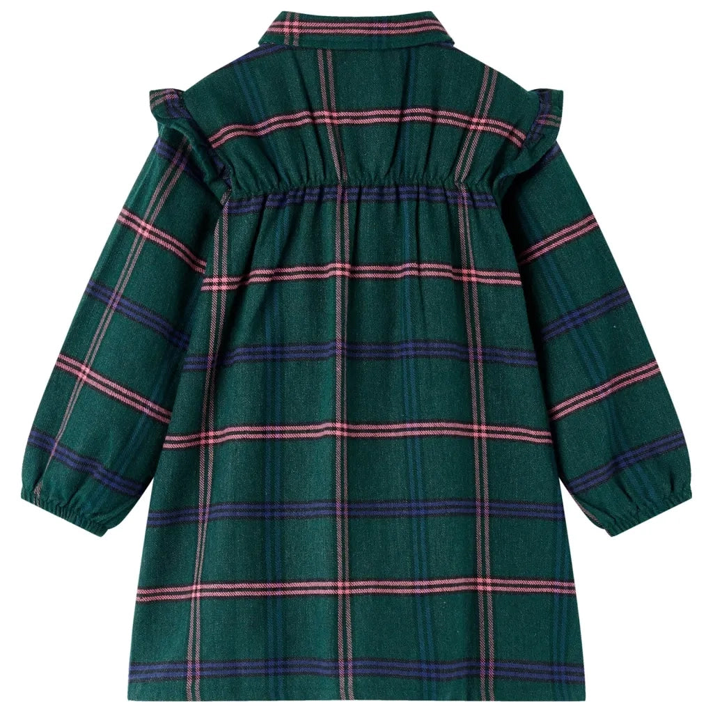 Abito da Bambina a Maniche Lunghe con Arricciature Verde Scuro 128 CFW3144432