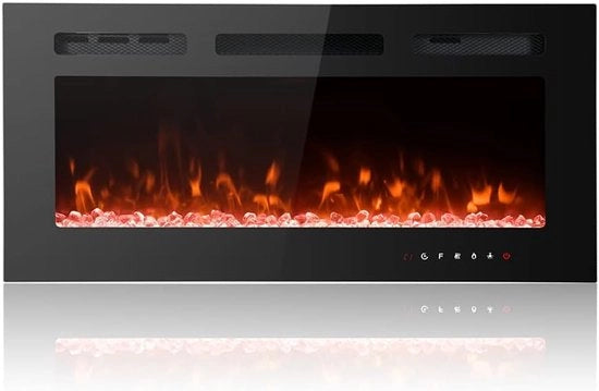 Stufa elettrica ultra-silenziosa e a schermo - 12 colori - installazione a parete - touchscreen - telecomando - 102 cm nero