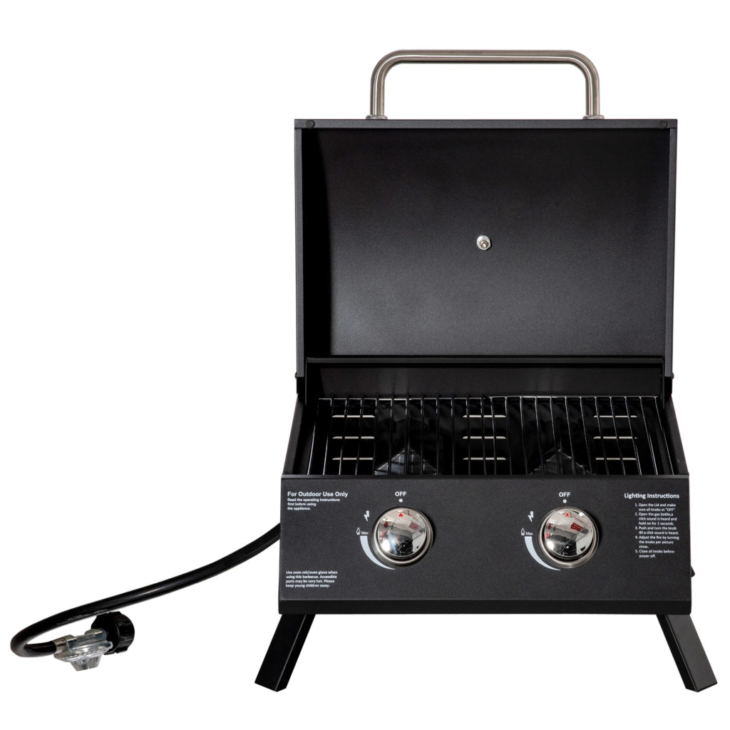 Barbecue a Gas da Tavolo Pieghevole ¨C Xylo ¨C 2 Bruciatori 5KW Acciaio Nero