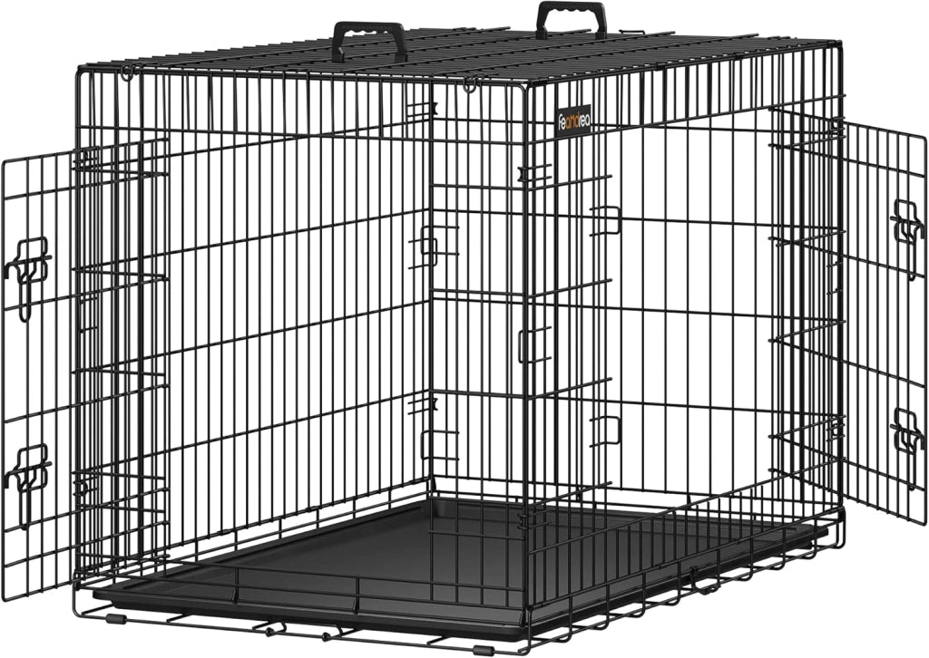 Feandrea Gabbia per Cani Pieghevole, con 2 Porte, Vassoio Rimovibile, 107 x 70 x 77,5 cm, XL, Nero PPD42H