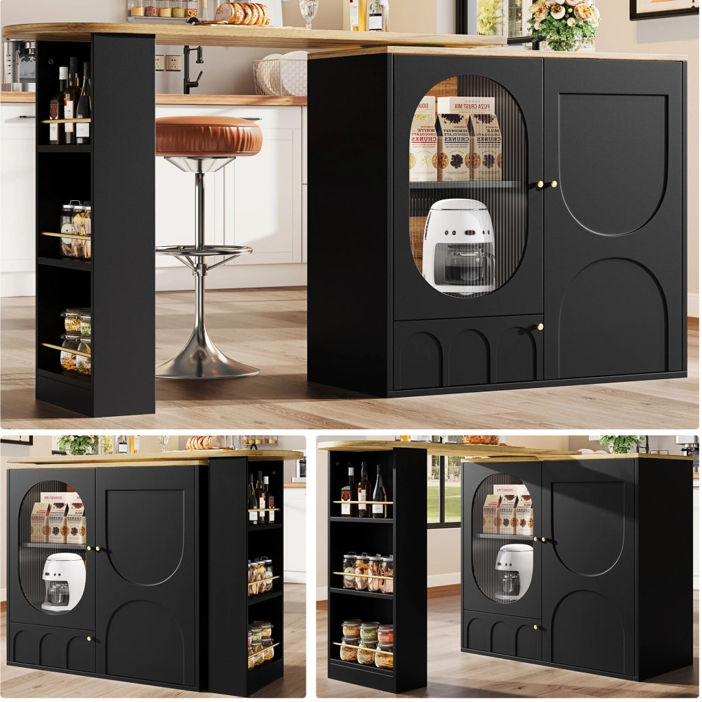 Isola cucina con piano girevole 360°, 3 ante, nero