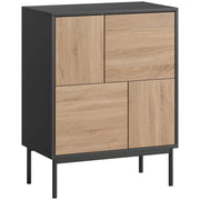 Cassettiera con ante push-to-open e gambe in metallo ¨C zephmum ¨C MDF nero e legno naturale